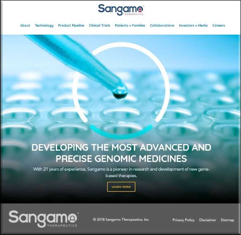 Sangamo社(Sangamo Therapeutics、Inc.：サンガモ・セラピューティックス・インク) 公式webサイト 2018年06月