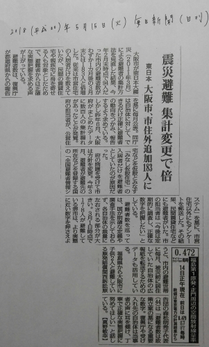 毎日新聞20180515 大阪市への避難者数倍増